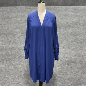 Susan Graver Cardigan Womens 3XL Blue Open Front Ruched Sleeves Stretch Jersey